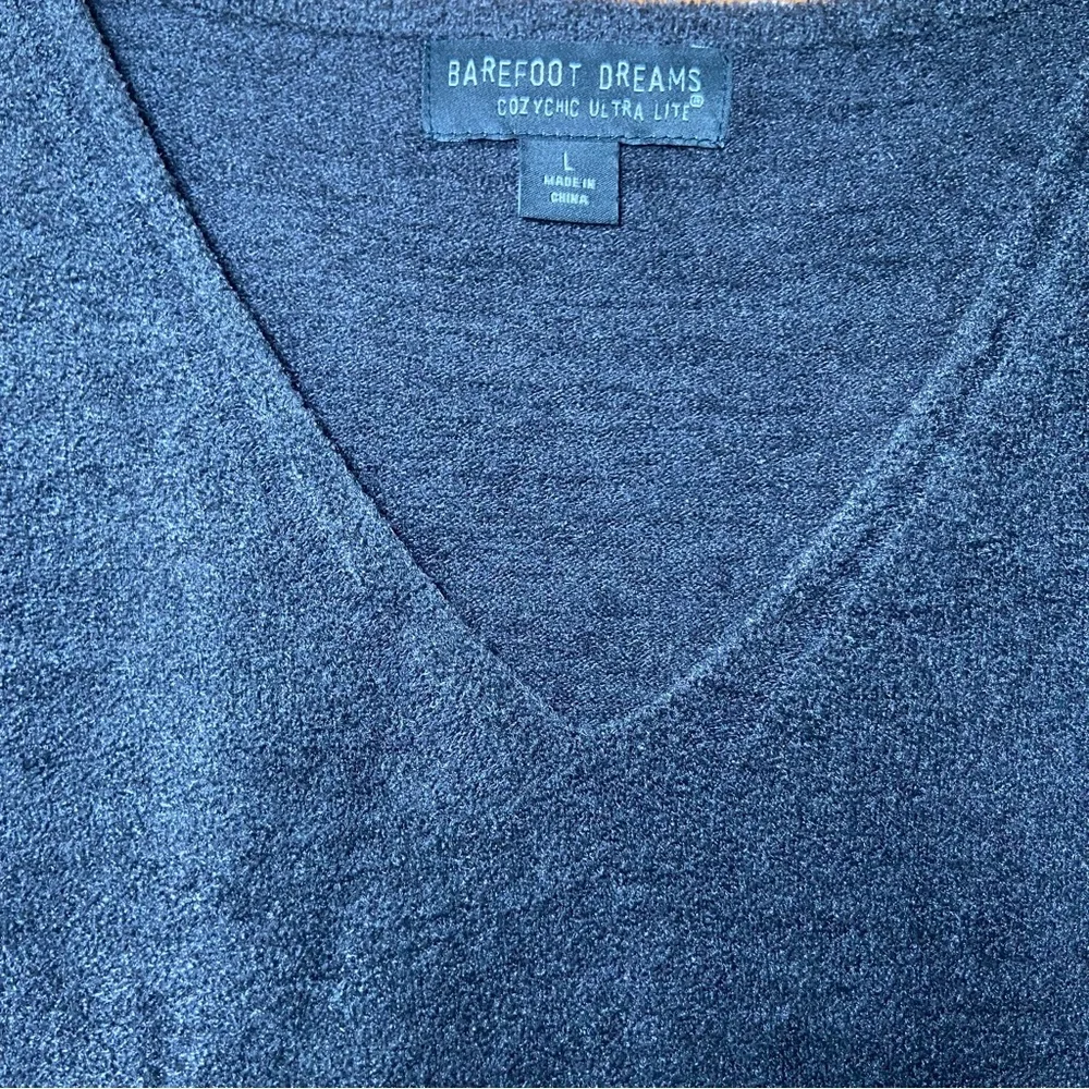 Barefoot Dreams CozyChic Ultra Lite Sweater Mens L Dark Moss Cozy V-Neck